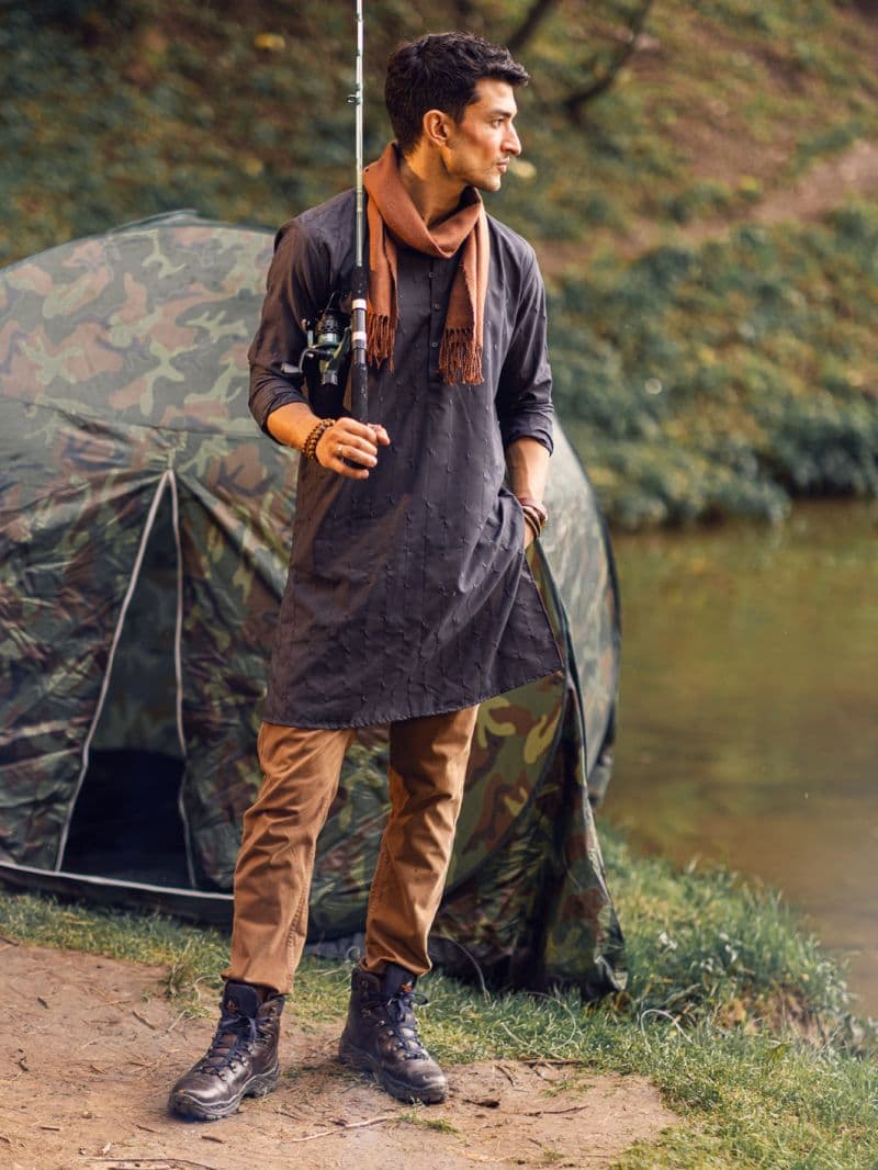 Grey Blended Kurta thumbnail