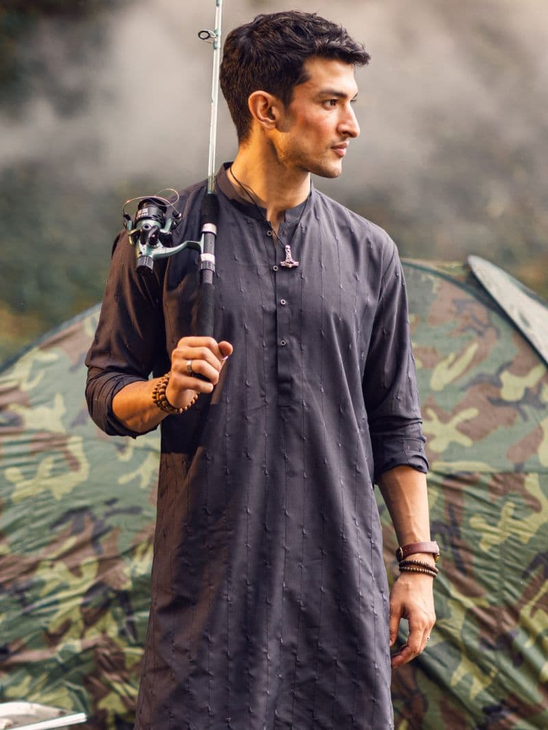 Grey Blended Kurta thumbnail