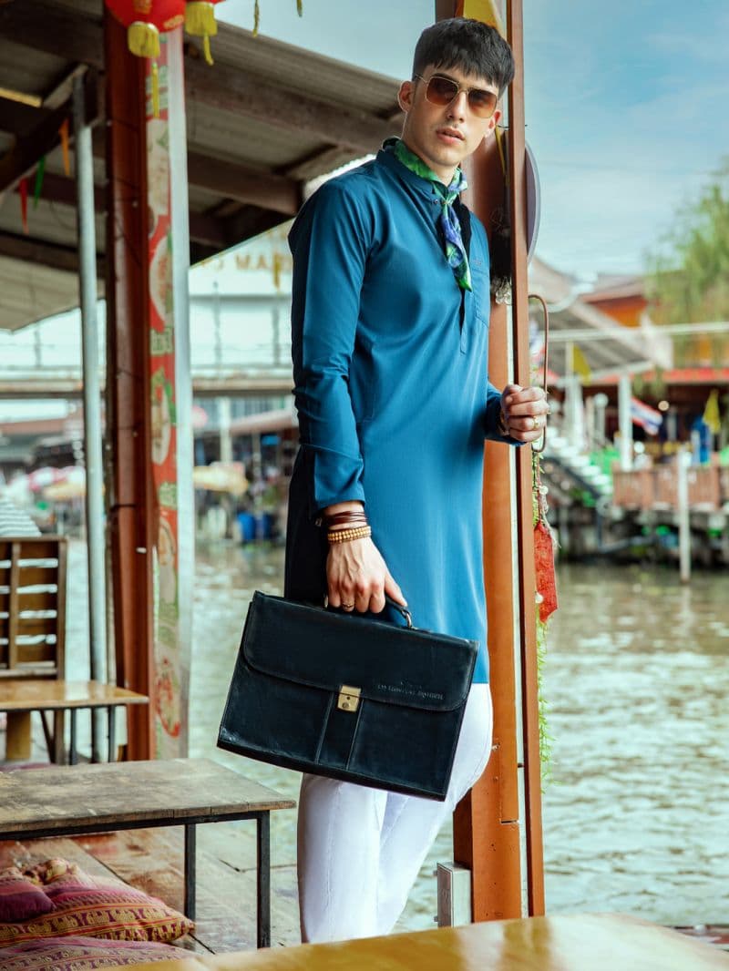 Teal Blue Blended Kurta thumbnail