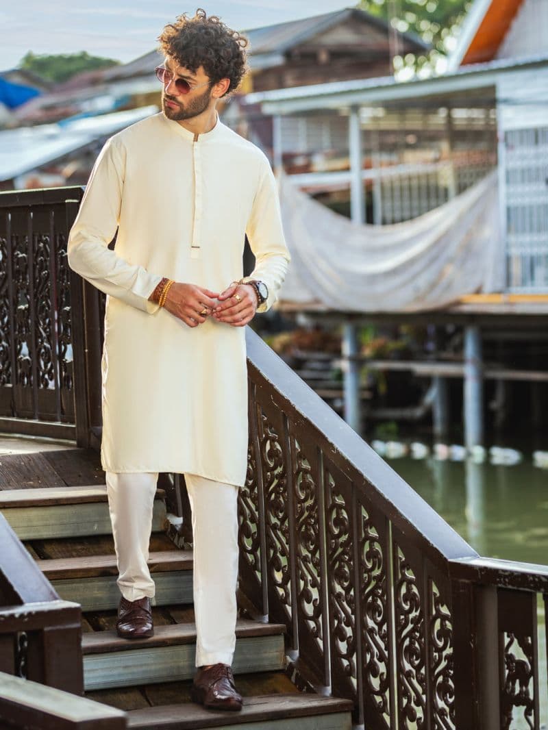 Off White Blended Kurta