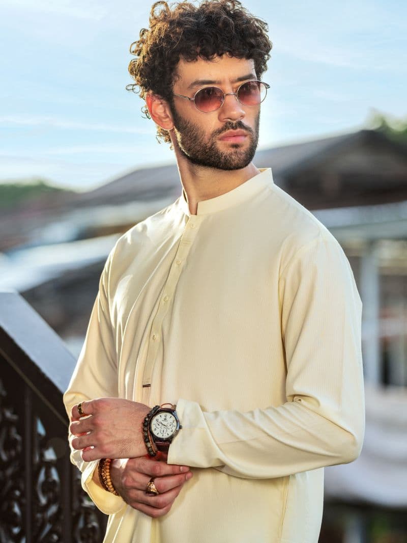 Off White Blended Kurta