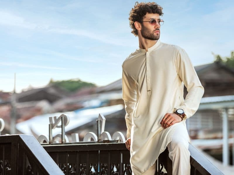 Off White Blended Kurta