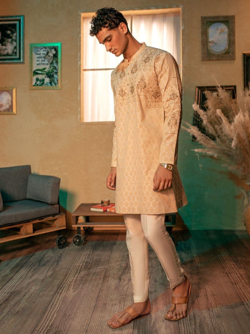 Beige Blended Formal Kurta