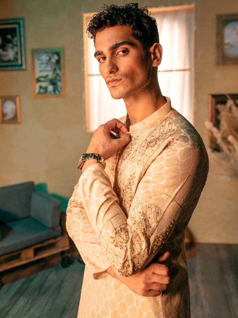 Beige Blended Formal Kurta