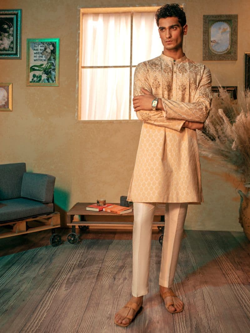 Beige Blended Formal Kurta