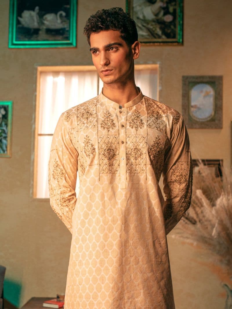 Beige Blended Formal Kurta