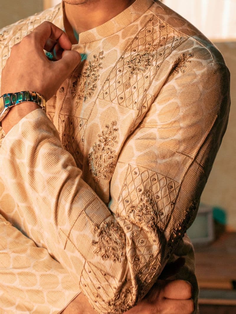 Beige Blended Formal Kurta