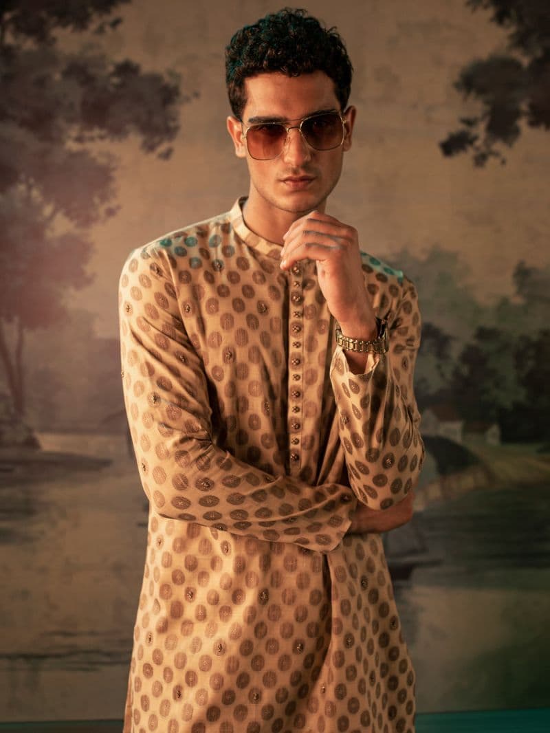 Fawn Blended Formal Kurta thumbnail