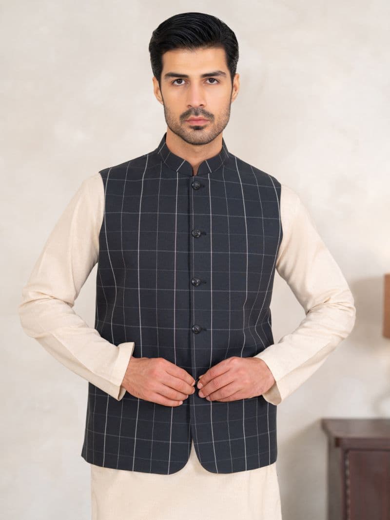 Black Cotton Plain Waistcoat