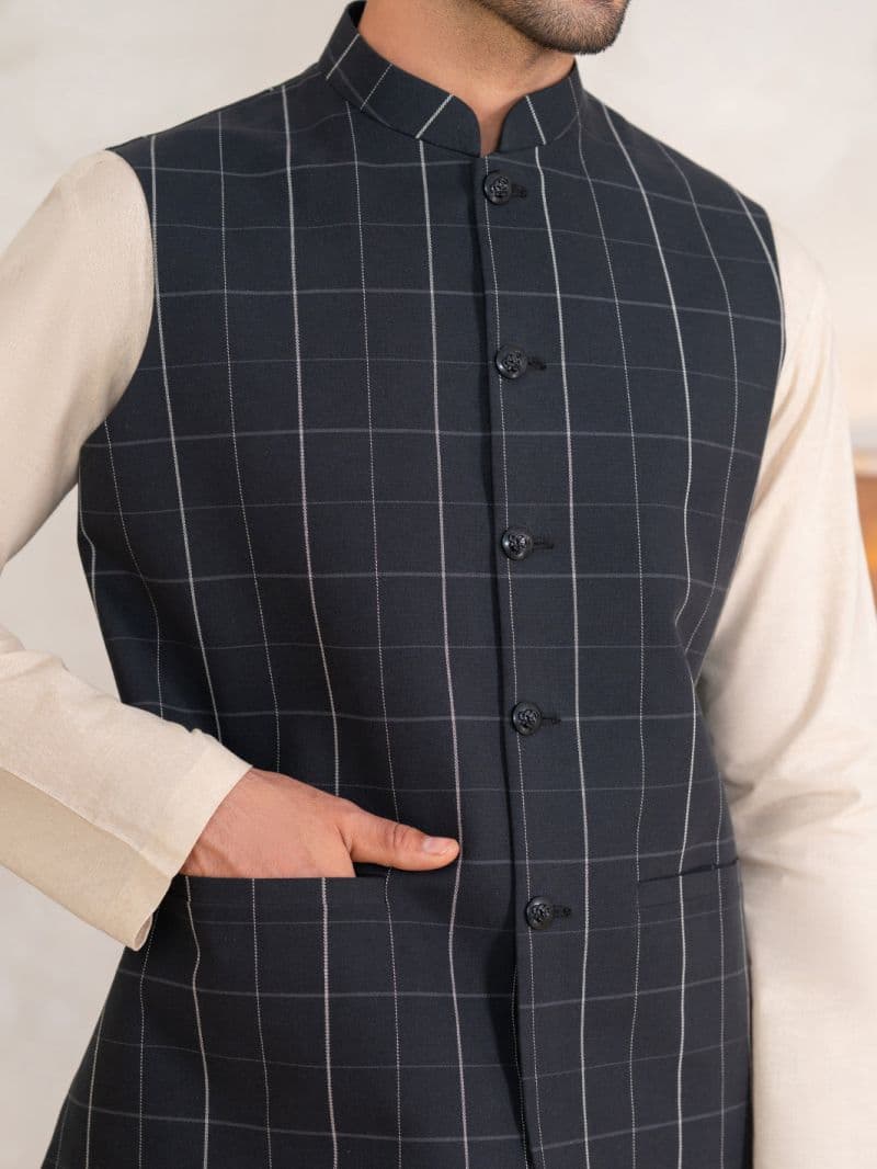 Black Cotton Plain Waistcoat