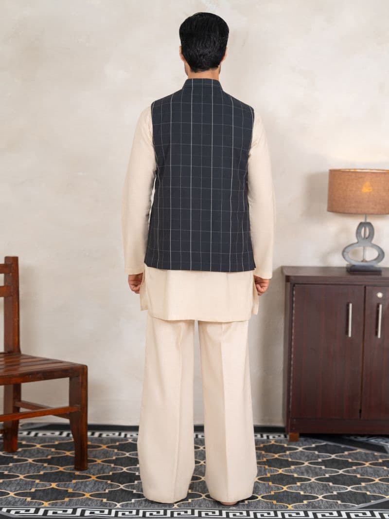 Black Cotton Plain Waistcoat