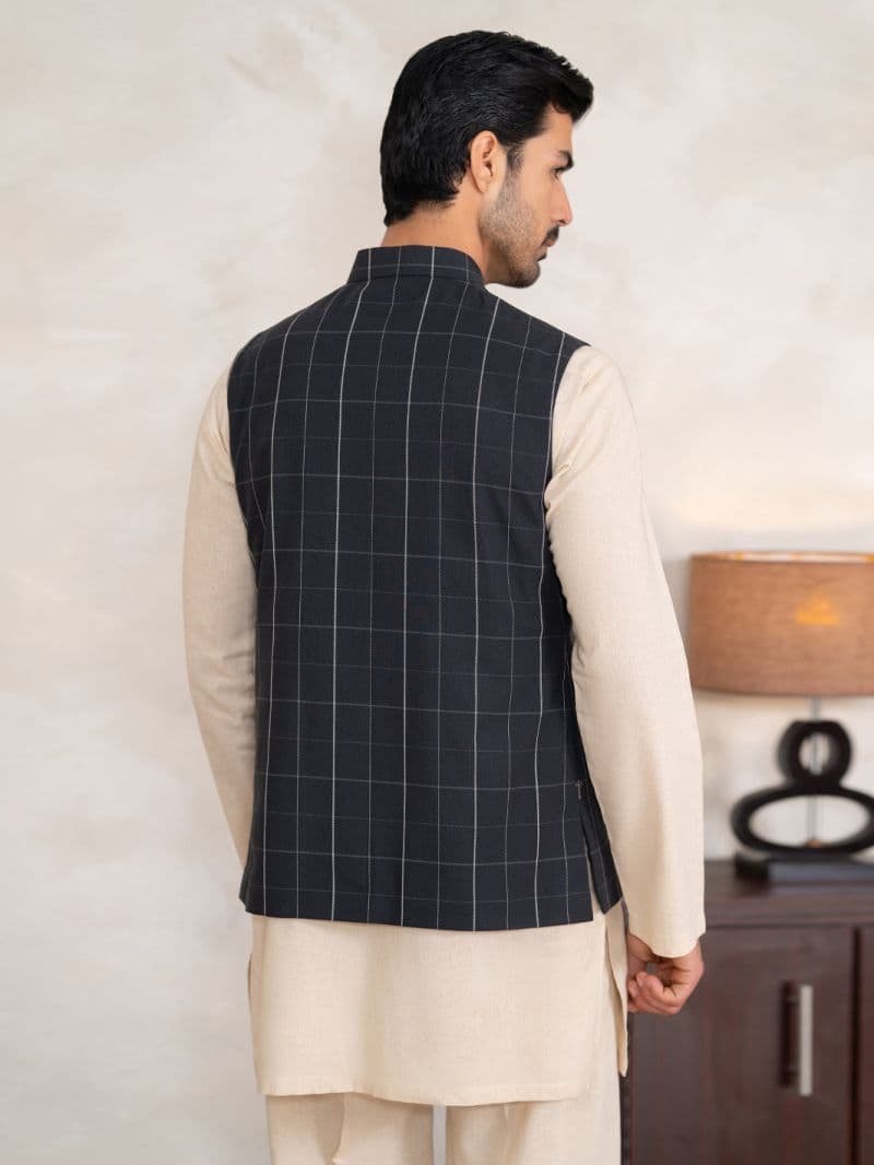 Black Cotton Plain Waistcoat