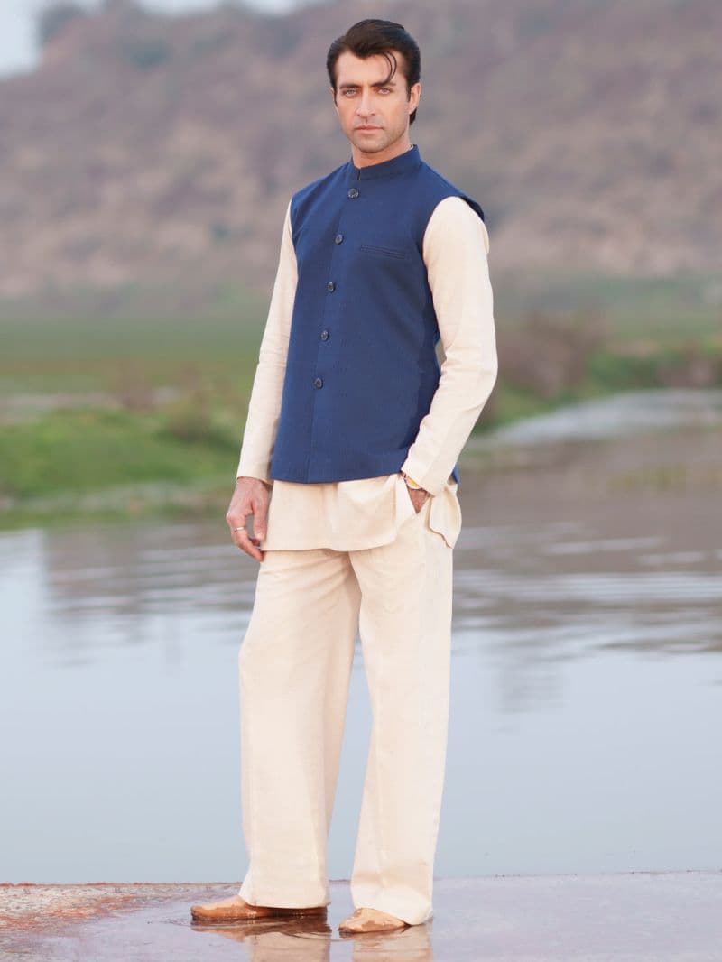 Blue Cotton Cut & Sew Waistcoat