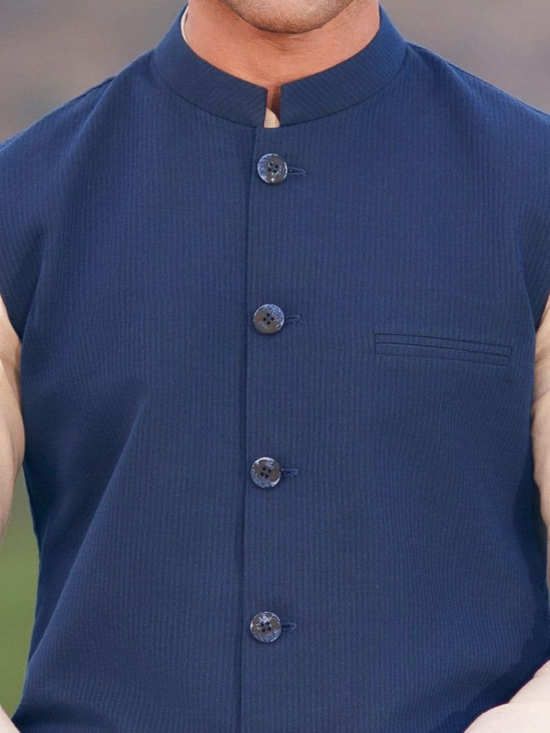 Blue Cotton Cut & Sew Waistcoat