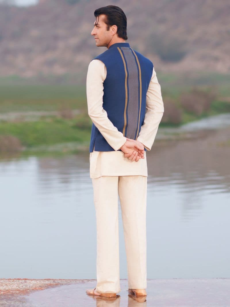 Blue Cotton Cut & Sew Waistcoat