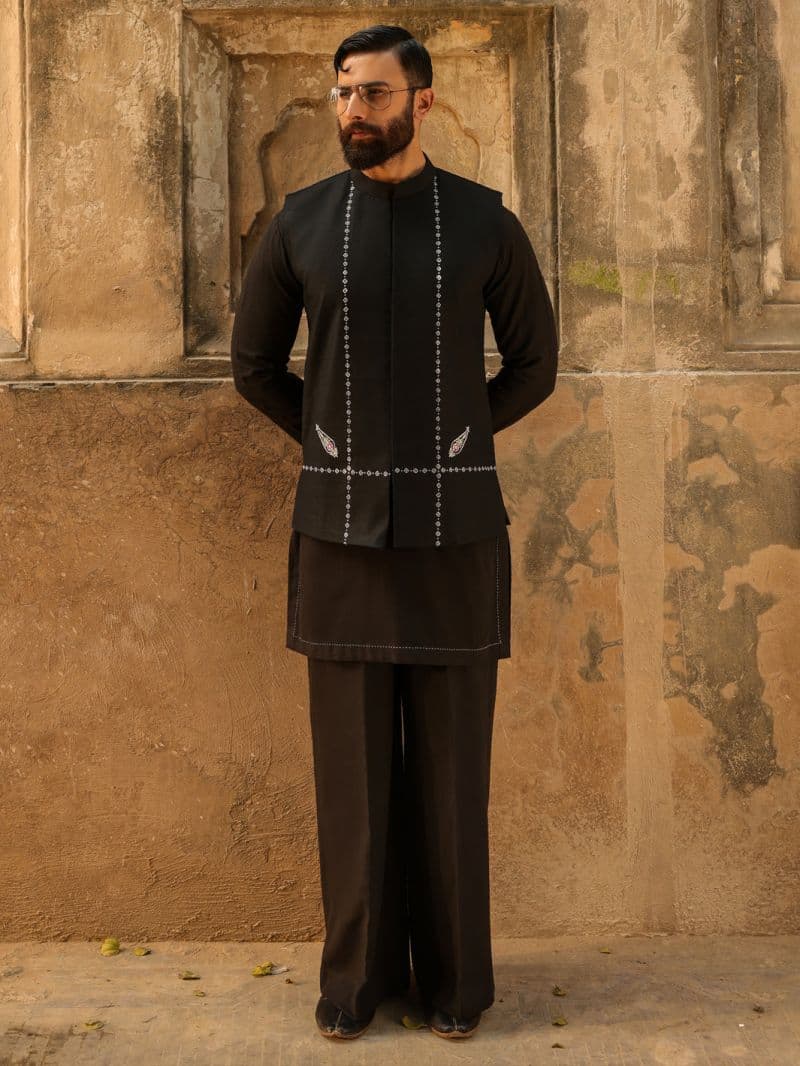Black Cotton Cut & Sew Waistcoat