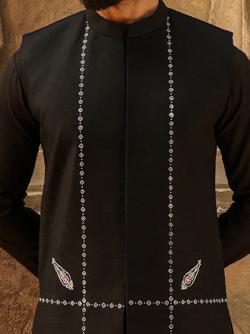 Black Cotton Cut & Sew Waistcoat
