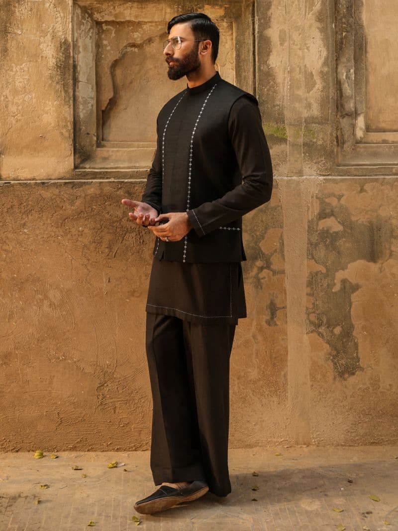 Black Cotton Cut & Sew Waistcoat