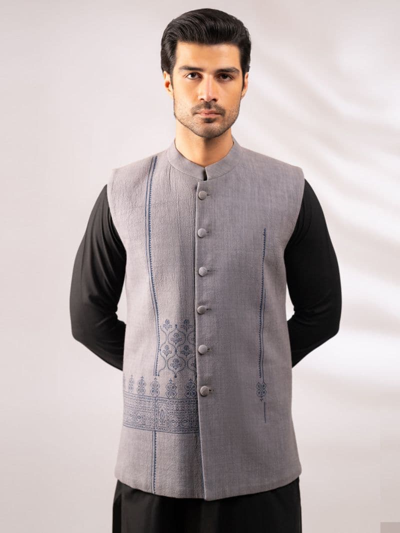 Grey Blue Casual Waistcoat thumbnail