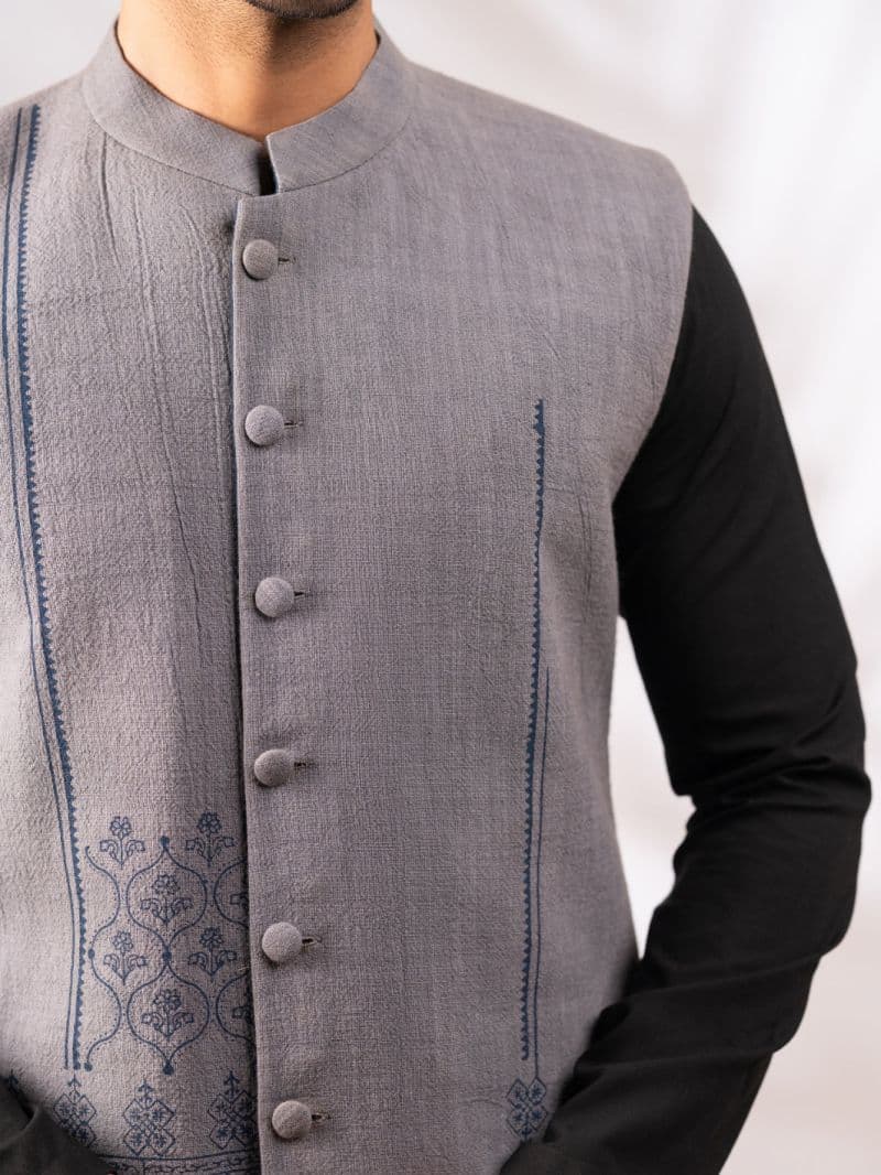 Grey Blue Casual Waistcoat thumbnail