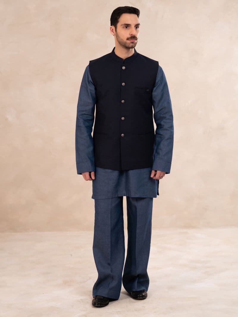 Navy Blue Plain Waistcoat thumbnail