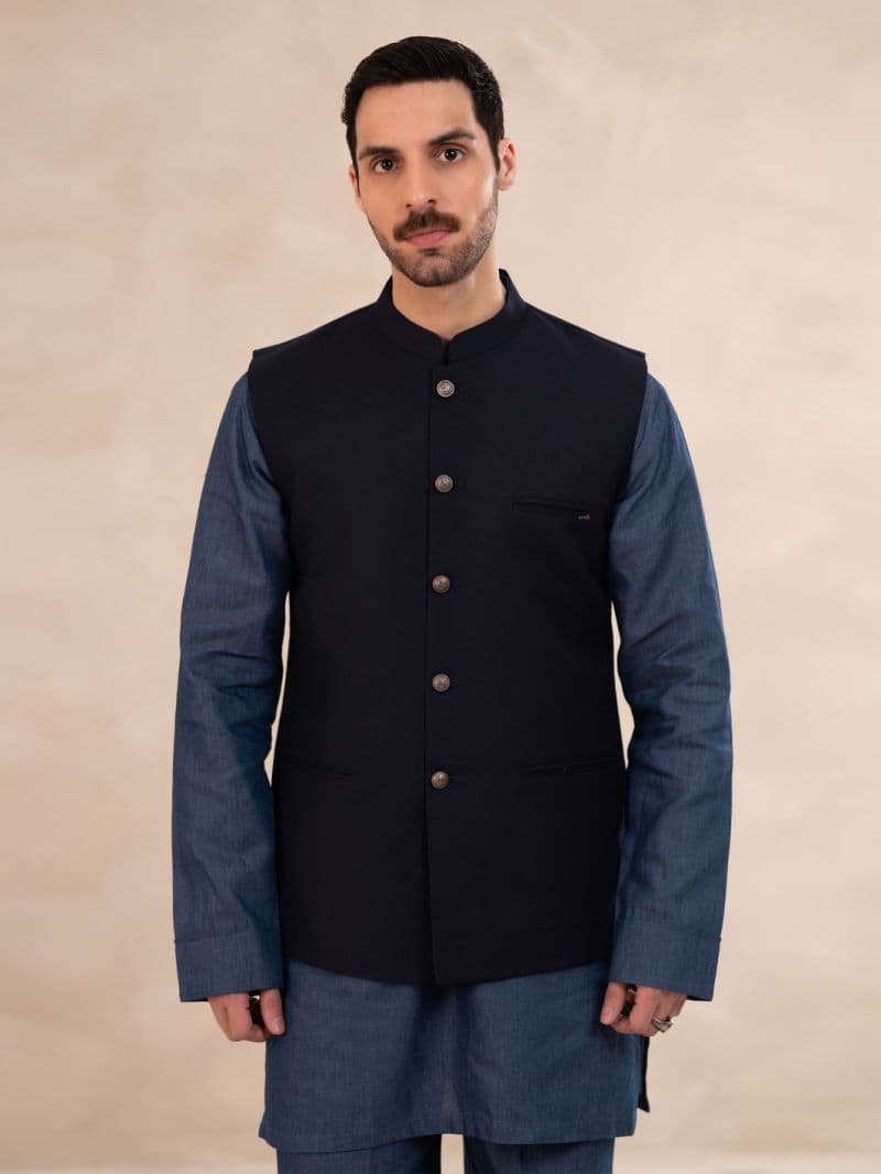 Navy Blue Plain Waistcoat thumbnail