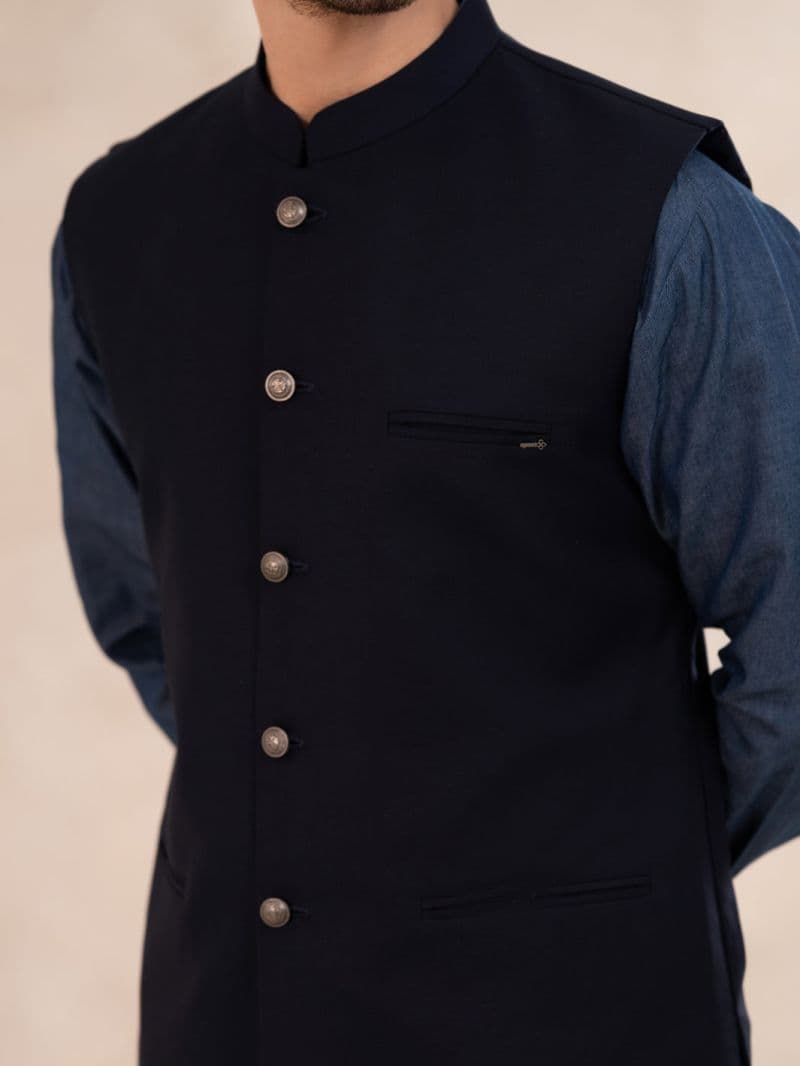 Navy Blue Plain Waistcoat thumbnail