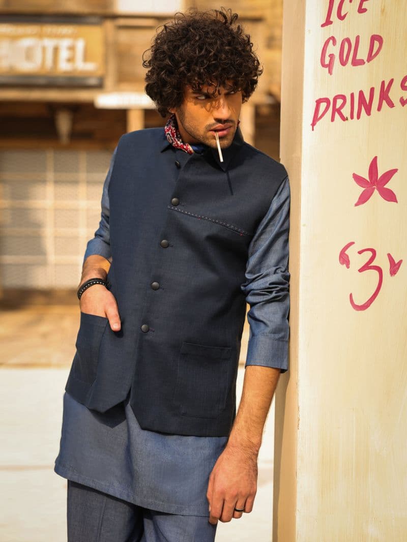 Dark Blue Cotton Waistcoat thumbnail