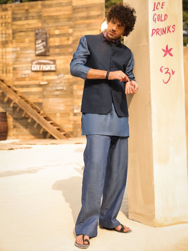 Dark Blue Cotton Waistcoat thumbnail
