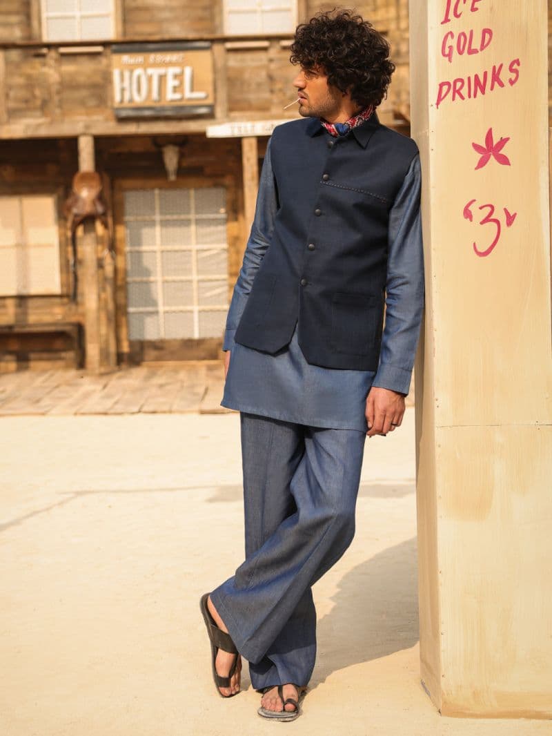 Dark Blue Cotton Waistcoat thumbnail