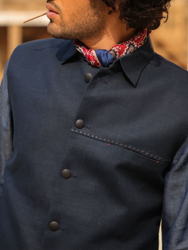 Dark Blue Cotton Waistcoat thumbnail