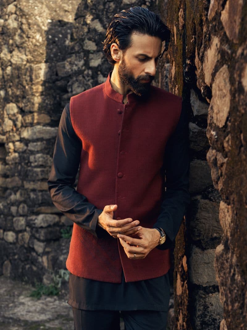 Black Maroon Formal Waistcoat thumbnail