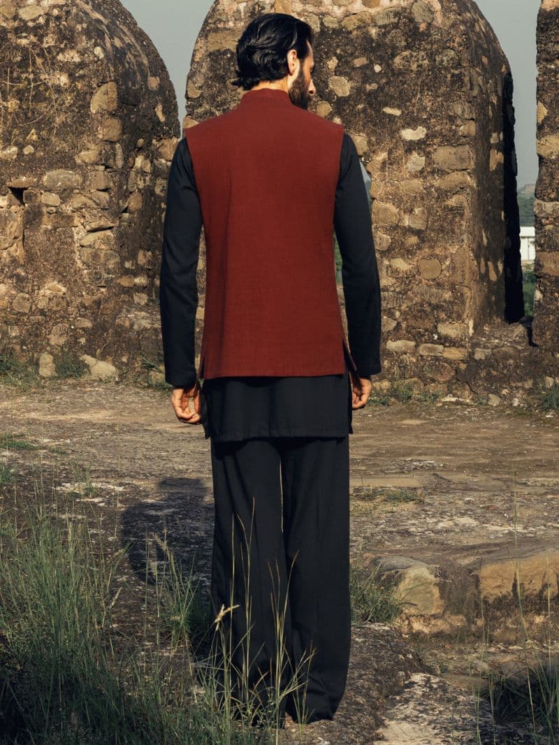 Black Maroon Formal Waistcoat thumbnail