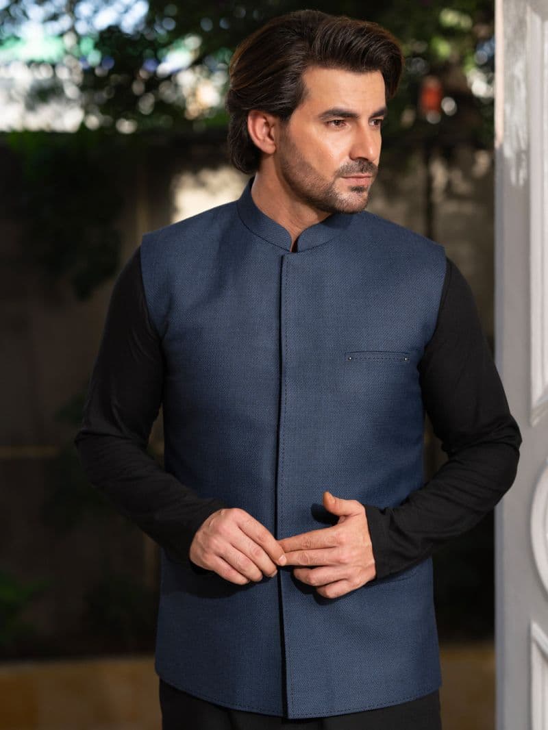 Navy Blue Blended Waistcoat thumbnail