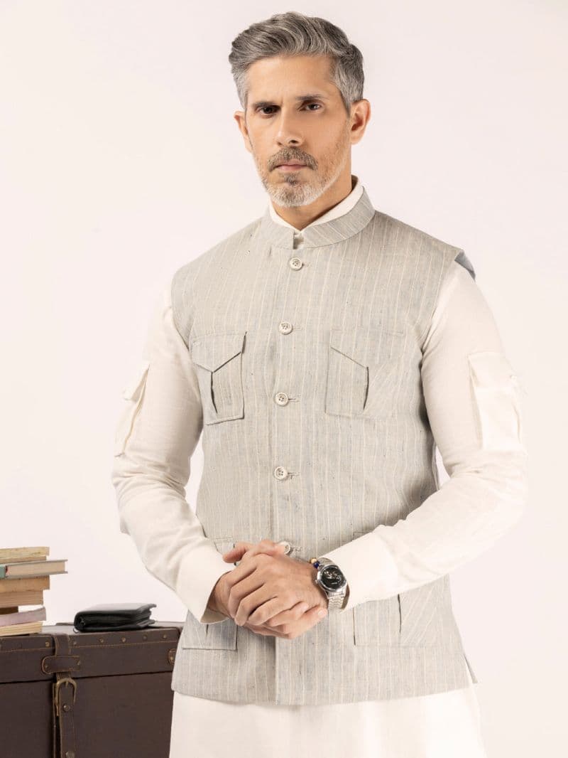 Grey Linen Waistcoat thumbnail
