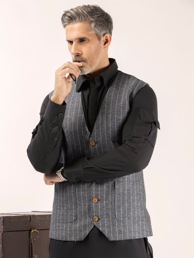 Blue Linen Waistcoat thumbnail