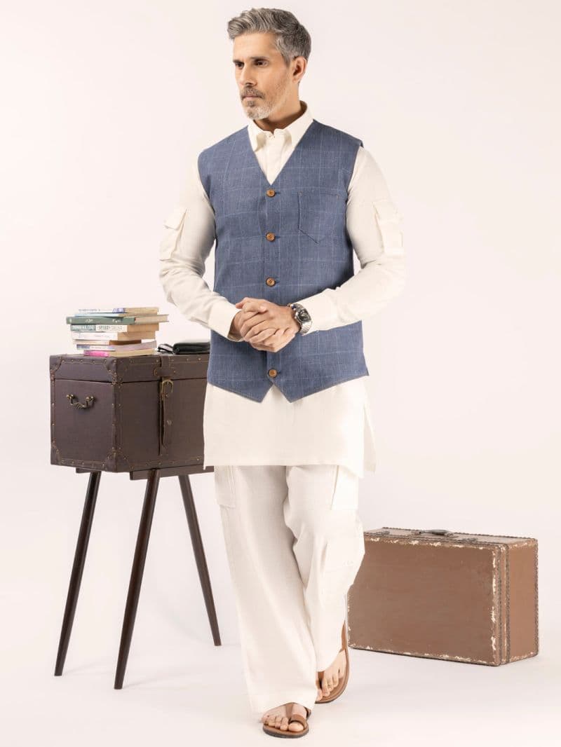 Blue Linen Waistcoat thumbnail