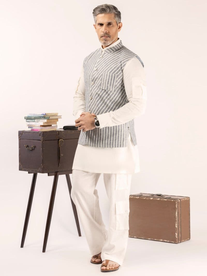 Blue Linen Waistcoat