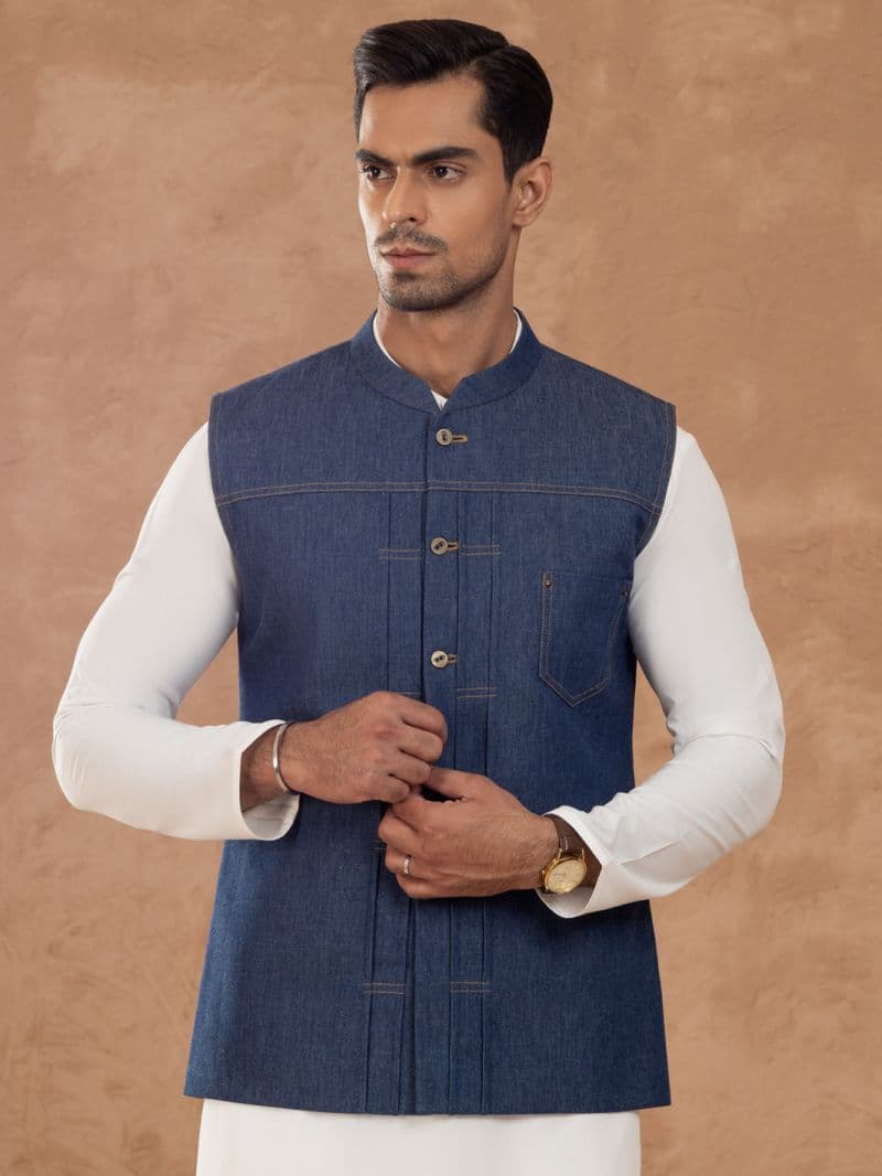 Blue Cotton Waistcoat thumbnail