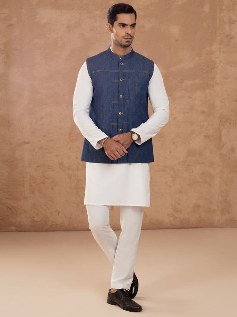 Blue Cotton Waistcoat thumbnail