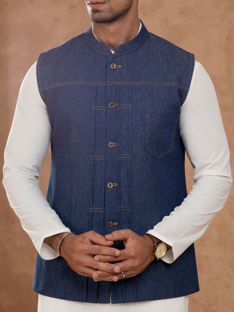Blue Cotton Waistcoat thumbnail