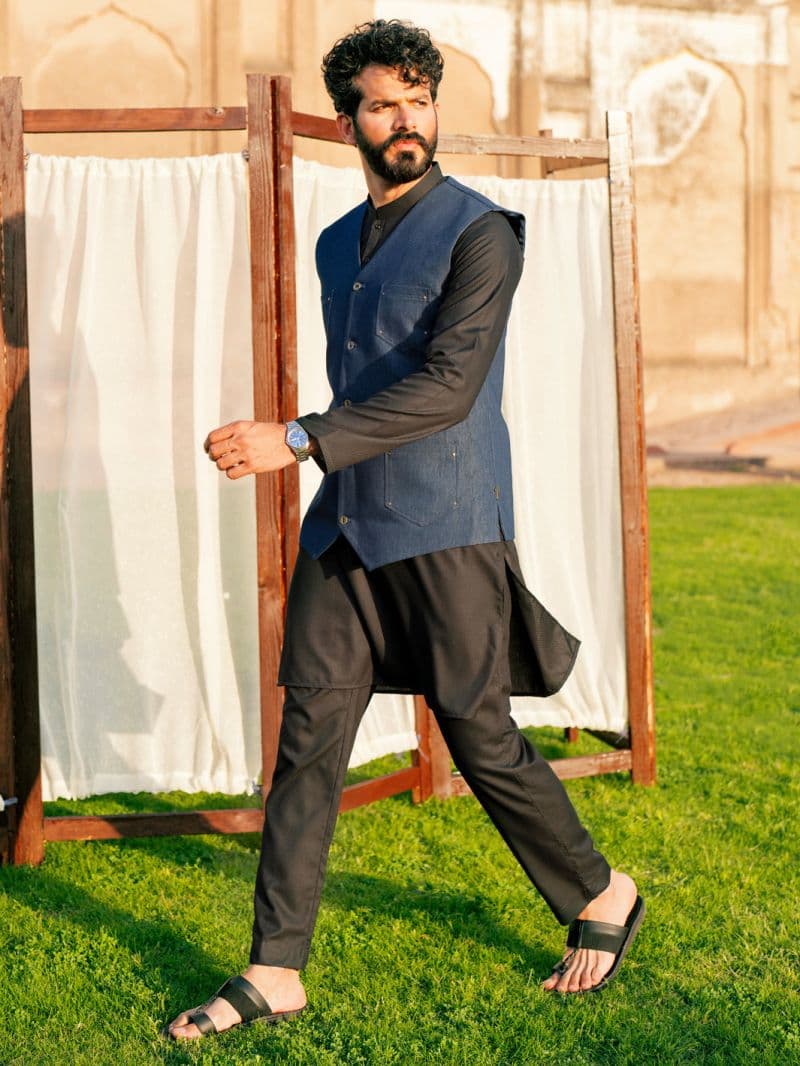 Indigo Polyester Cotton Waistcoat thumbnail
