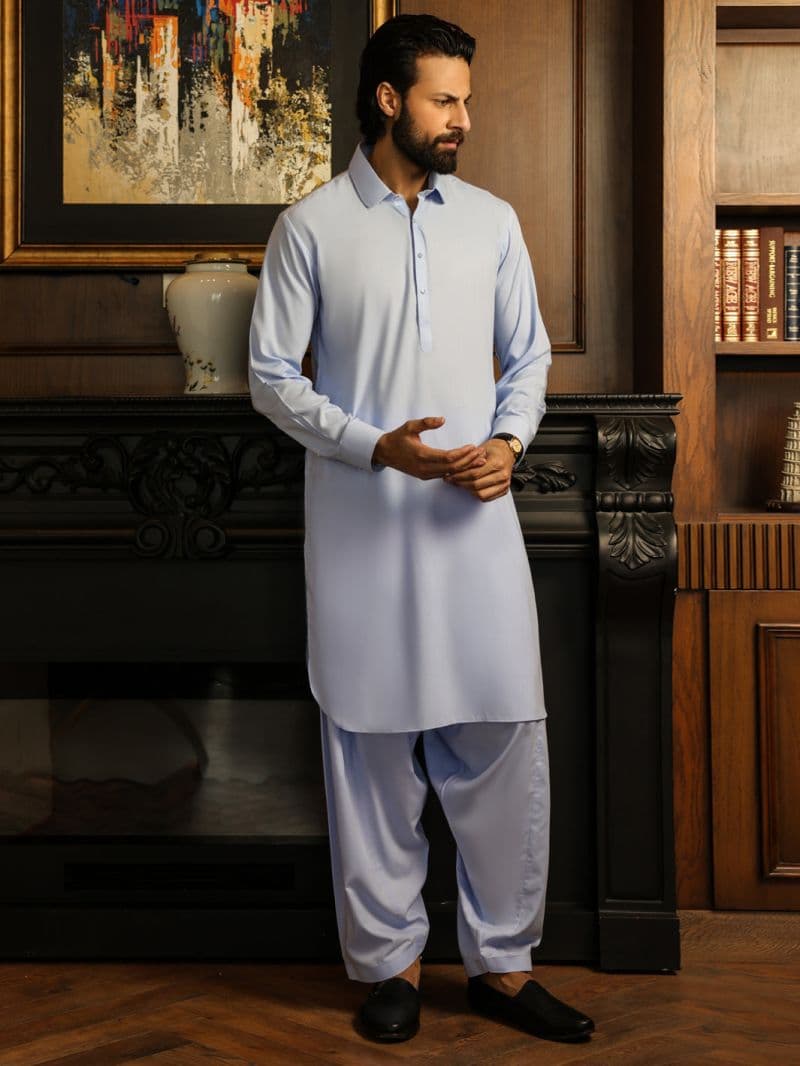 Light Blue Cut & Sew Kameez Shalwar thumbnail