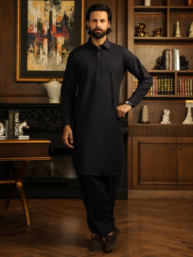 Navy Blue Cut & Sew Kameez Shalwar thumbnail