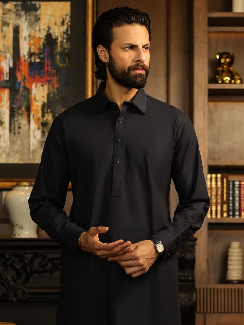 Navy Blue Cut & Sew Kameez Shalwar thumbnail