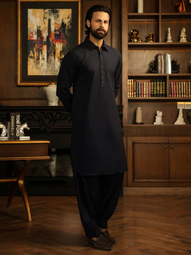 Navy Blue Cut & Sew Kameez Shalwar thumbnail