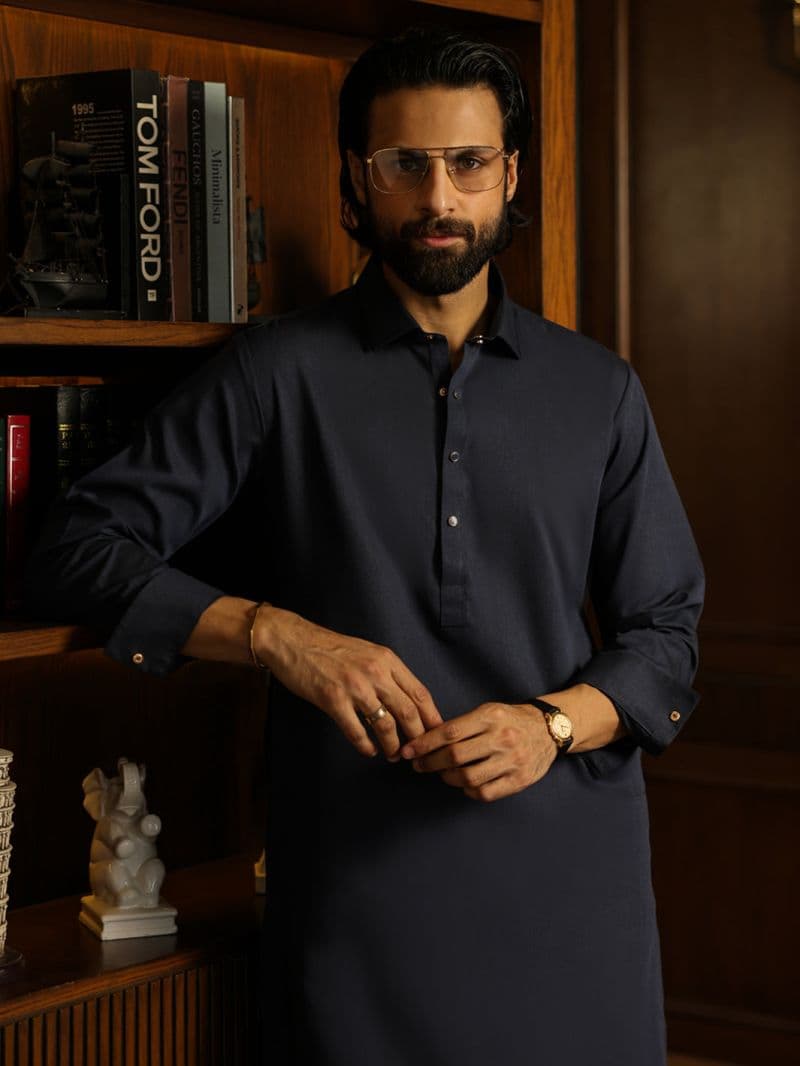 Navy Blue Cut & Sew Kameez Shalwar thumbnail