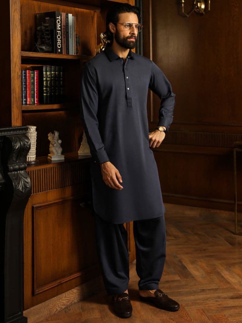 Navy Blue Cut & Sew Kameez Shalwar thumbnail