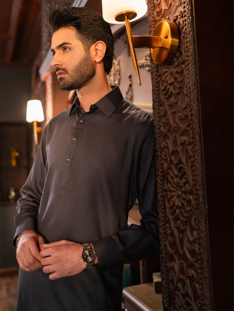 Charcoal Grey Cut & Sew Kameez Shalwar thumbnail