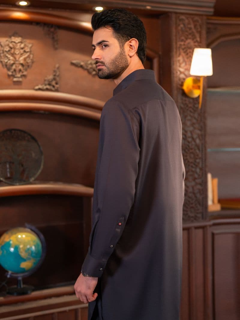 Charcoal Grey Cut & Sew Kameez Shalwar thumbnail